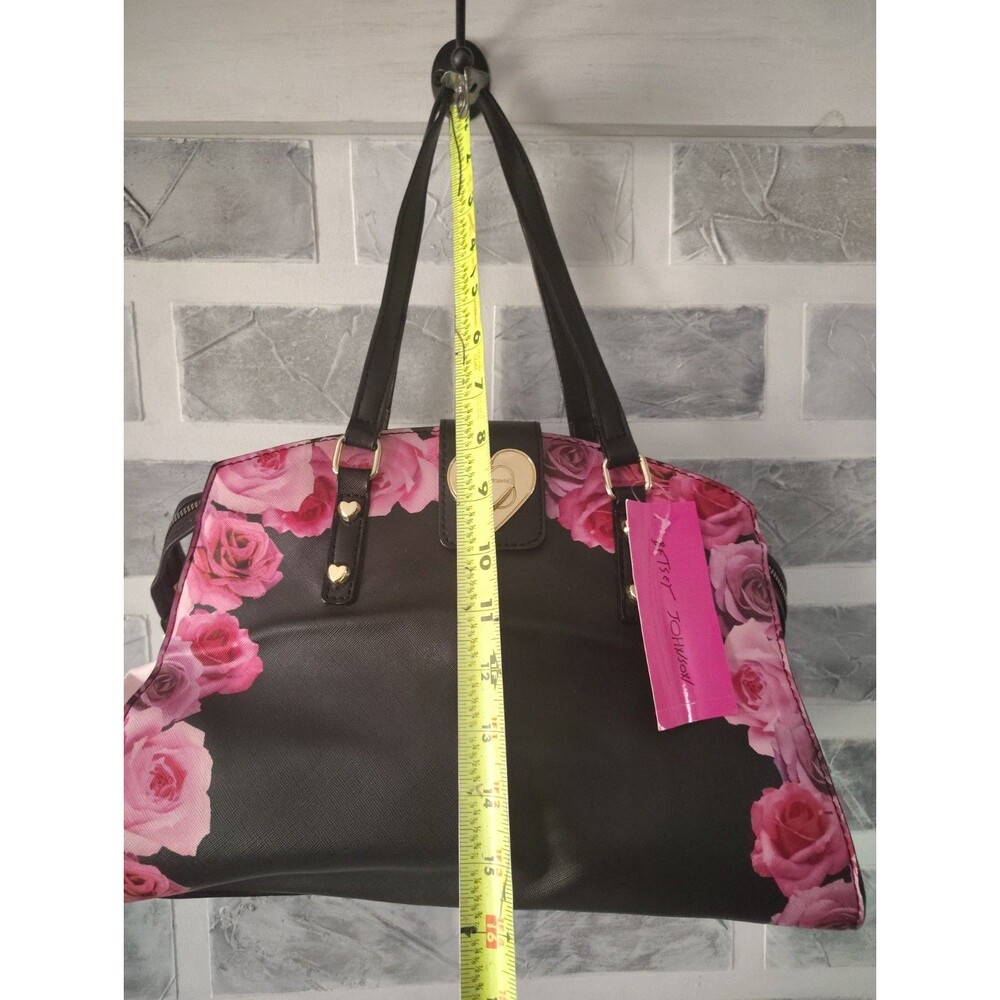 New Betsy Johnson Satchel Purse in Black with Varied Pink Roses Cottage Core Y2K - Picture 14 of 15